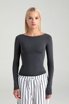 بلوز طوسی زنانه ساده SHEISMONO - کد 924806186