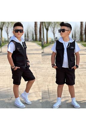 ست بالاتنه و پائین تنه مشکی بچه گانه بافتنی PeluşÇocuk - کد 925533194