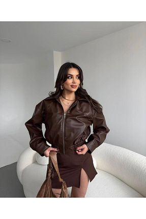 کت قهوه ای زنانه اورسایز MODA - کد 924990029