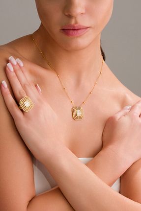 ست نقره زرد زنانه زیرکن İSTANBULTAKI925 - کد 919808915