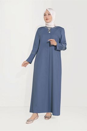 مانتو بلند حجاب سرمه ای زنانه مخلوط ویسکون Alvina - کد 869458153