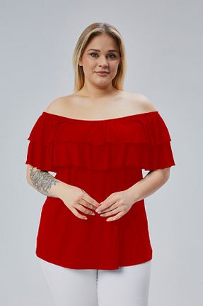 بلوز سایز بزرگ قرمز زنانه سایز بزرگ Curvy Trend - کد 925063500