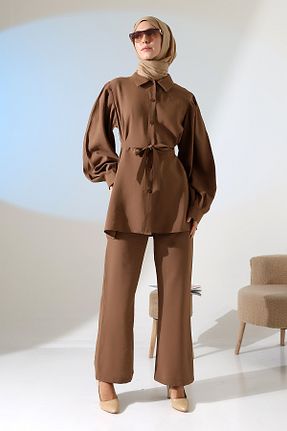 ست بالاتنه و پائین تنه حجاب قهوه ای زنانه رگولار Mihran Butik - کد 925068093
