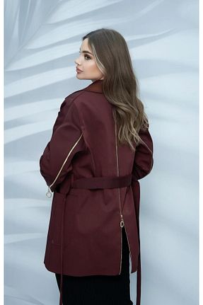 ترنچکت زرشکی زنانه کتان Eccim Fashion - کد 925729668