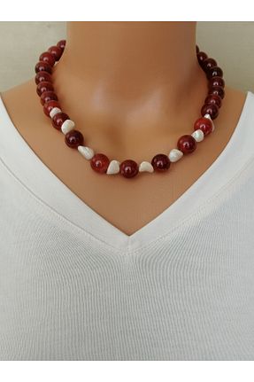 گردنبند جواهر زرشکی زنانه سنگ طبیعی LemaStone - کد 925078954