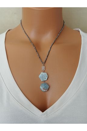 گردنبند جواهر طوسی زنانه سنگ طبیعی LemaStone - کد 925081217