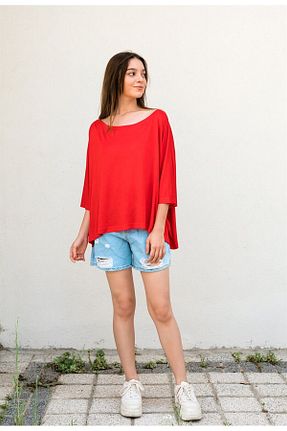 تیشرت قرمز زنانه سایز بزرگ Gils Butik - کد 347422553