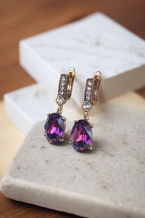 گوشواره جواهر بنفش زیرکن FAYRA ACCESSORIES - کد 925116054