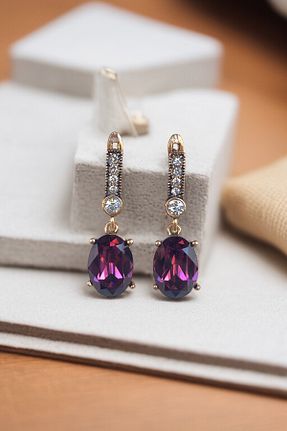 گوشواره جواهر بنفش زیرکن FAYRA ACCESSORIES - کد 925116054