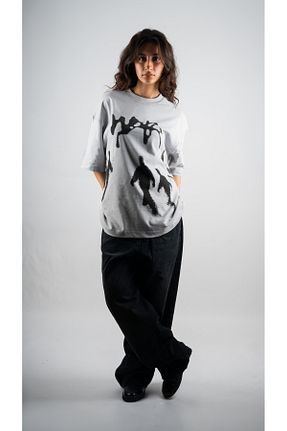 تیشرت طوسی زنانه اورسایز Butik - کد 925123920