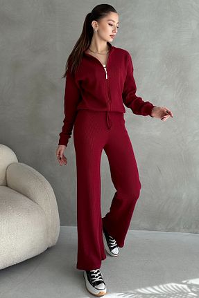 ست بالاتنه و پائین تنه زرشکی زنانه بافتنی EYYE - کد 925124141