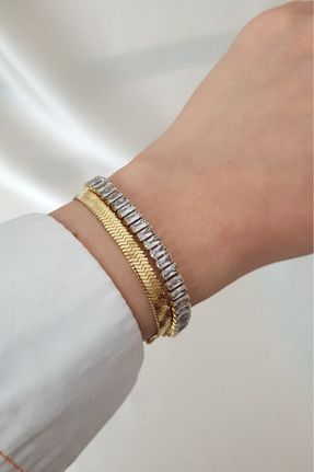 دستبند استیل (فولاد) طلائی زنانه استیل (فولاد) SelinDiamond - کد 925135454