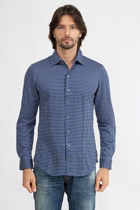 پیراهن آبی مردانه یقه کلاسیک Emporio Armani - کد 122809016