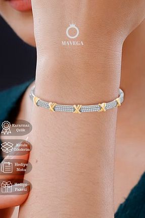 دستبند استیل (فولاد) طوسی زنانه استیل ضد زنگ MAVEGA - کد 899759790