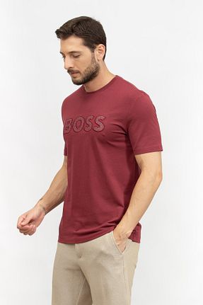تیشرت زرشکی مردانه یقه دوچرخه BOSS - کد 859114931