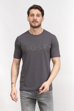 تیشرت طوسی مردانه یقه دوچرخه BOSS - کد 874025943