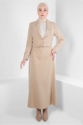 ست بالاتنه و پائین تنه حجاب بژ زنانه رگولار Alvina - کد 791736702