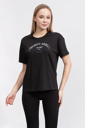 تیشرت مشکی زنانه یقه دوچرخه Emporio Armani - کد 891441533