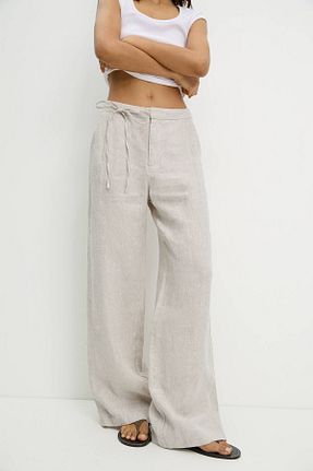 شلوار بژ زنانه کتان Pull & Bear - کد 925283699