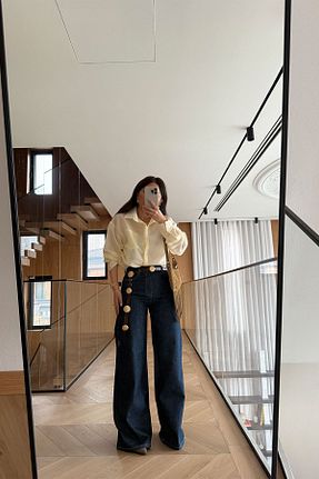 شلوار جین آبی زنانه پاچه گشاد Özge Özgenç - کد 925288928