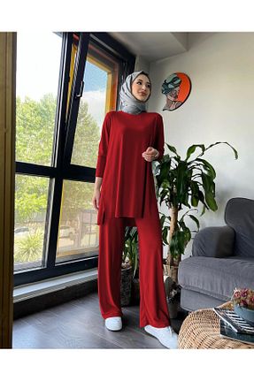 ست بالاتنه و پائین تنه حجاب قرمز زنانه Relaxed NİSUM MODA - کد 925287377
