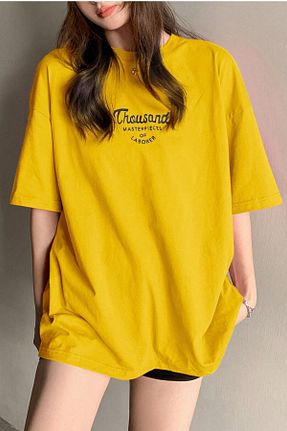 تیشرت زرد زنانه اورسایز Know - کد 925317311