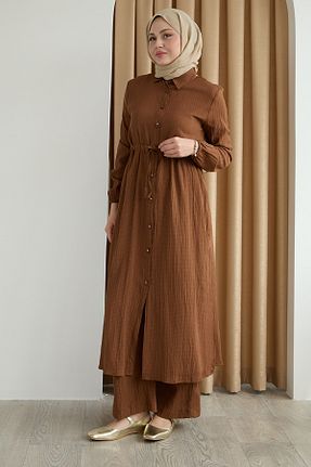 ست بالاتنه و پائین تنه حجاب قهوه ای زنانه رگولار InStyle - کد 925325778