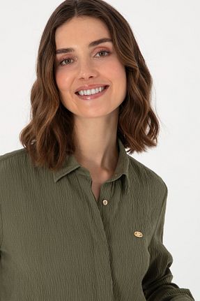 پیراهن خاکی زنانه یقه پیراهنی U.S. Polo Assn. - کد 925336881