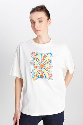 تیشرت سفید زنانه Loose Wrangler - کد 925350624