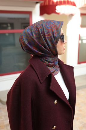 روسری فیروزه ای پنبه ای Silk Home - کد 890813041
