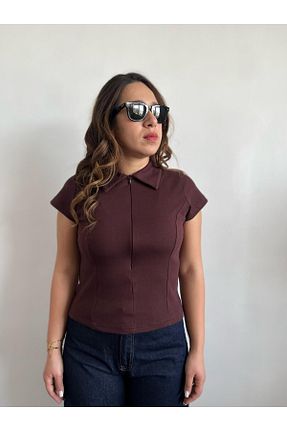بلوز قهوه ای زنانه ساده Gizybutik - کد 925915315