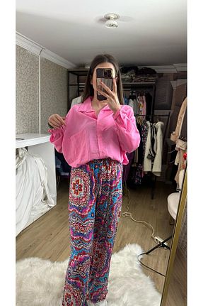 پیراهن صورتی زنانه اورسایز Su Butik - کد 925401796