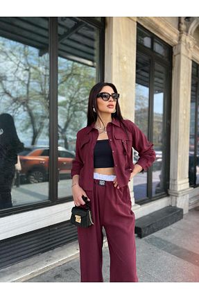 ست بالاتنه و پائین تنه زرشکی زنانه بافتنی Göker Life - کد 925394192