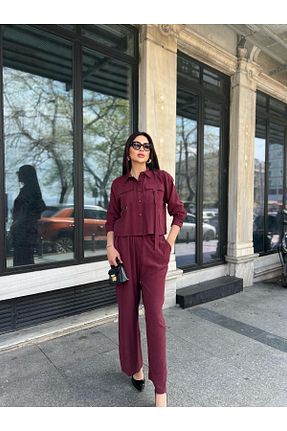 ست بالاتنه و پائین تنه زرشکی زنانه بافتنی Göker Life - کد 925394192