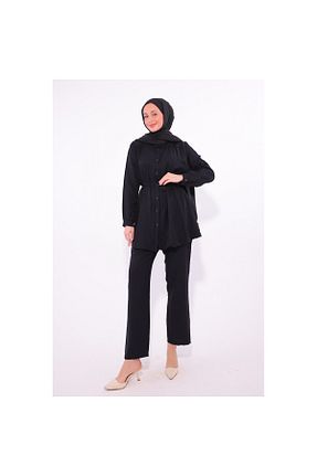 ست بالاتنه و پائین تنه مشکی زنانه کتان La Rose - کد 925412793