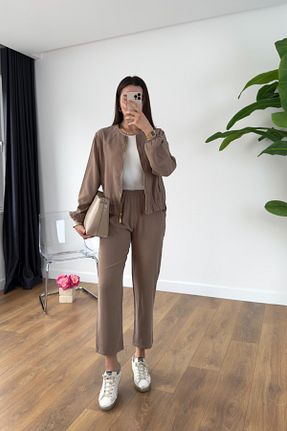 ست بالاتنه و پائین تنه قهوه ای زنانه پلی استر BİRCANÇİL - کد 925415995