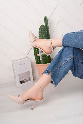 کفش پاشنه بلند کلاسیک بژ زنانه چرم لاکی MYDERİN SHOES - کد 925420231