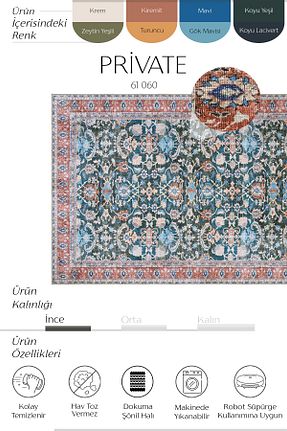 فرش سرمه ای قابل شستشو Cool Halı - کد 872922983