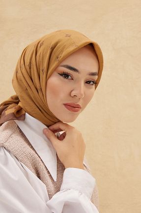 روسری قهوه ای کرپ ساتن ابریشم Silk Home - کد 803493268