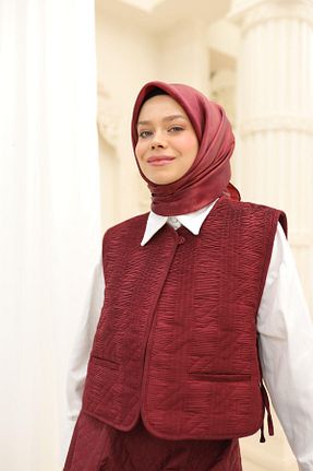 روسری زرشکی پلی استر Silk Home - کد 904292975