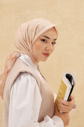 روسری بژ کرپ ساتن ابریشم Silk Home - کد 803586056
