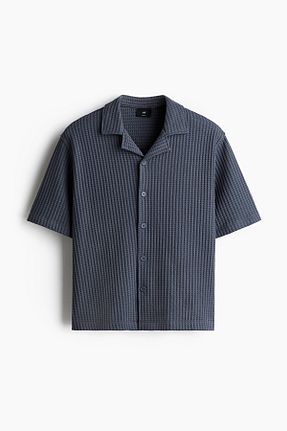 پیراهن سرمه ای مردانه یقه مردانه H&M - کد 925431353