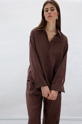پیراهن قهوه ای زنانه اورسایز Defacto - کد 903964233