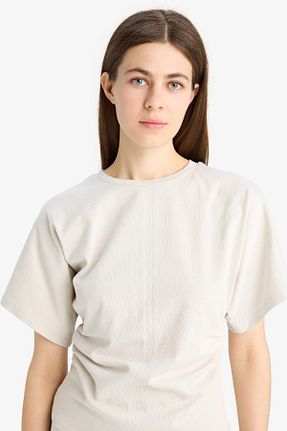 تیشرت بژ زنانه یقه دوچرخه Defacto - کد 921506958