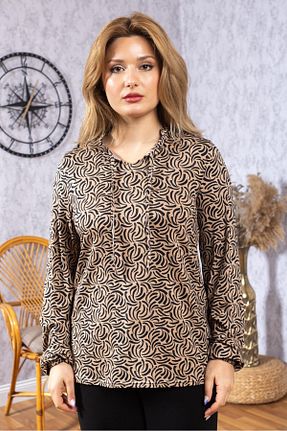 بلوز قهوه ای زنانه طرح دار Mutlu City - کد 925567052