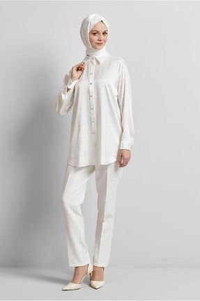 تونیک حجاب سفید زنانه مخلوط ویسکون Alvina - کد 925637317