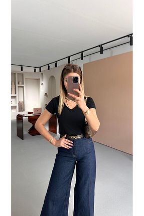 تیشرت مشکی زنانه یقه دوچرخه Sezgi Tekin - کد 925640707
