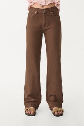 شلوار جین قهوه ای زنانه پاچه ساده Stradivarius - کد 925698670