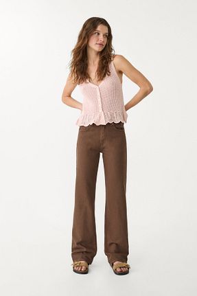 شلوار جین قهوه ای زنانه پاچه ساده Stradivarius - کد 925698670