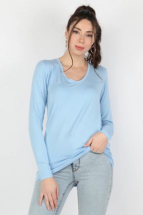 تیشرت آبی زنانه یقه دوچرخه BALİNS - کد 43520581